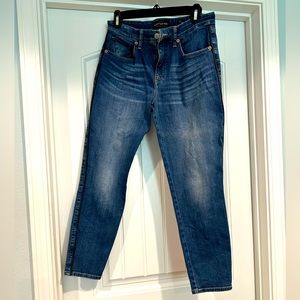 Lucky brand jeans with black leather piping down both legs